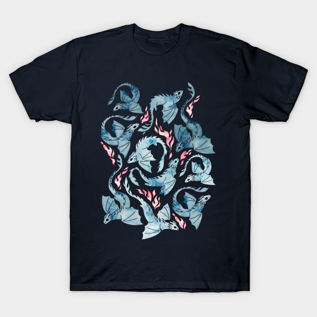 Dragon fire dark blue T-Shirt by adenaJ